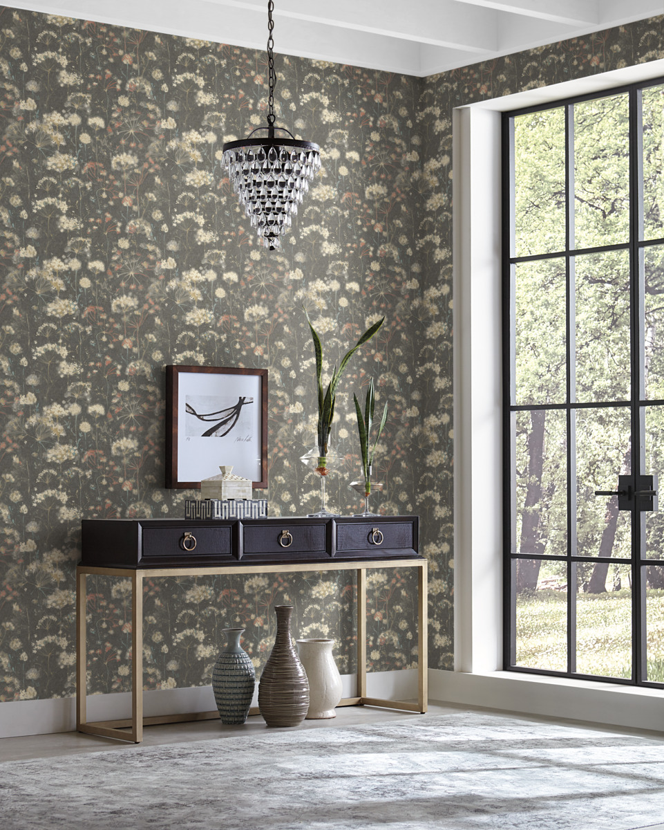 Tapet botanical fantasy, negru/rosu/albastru, york wallcoverings, 5.6mp / rola 